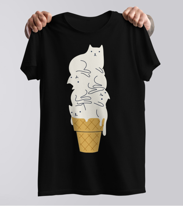 Meowlting Cat Ice Cream Cone Stack T-Shirt