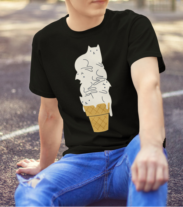 Meowlting Cat Ice Cream Cone Stack T-Shirt