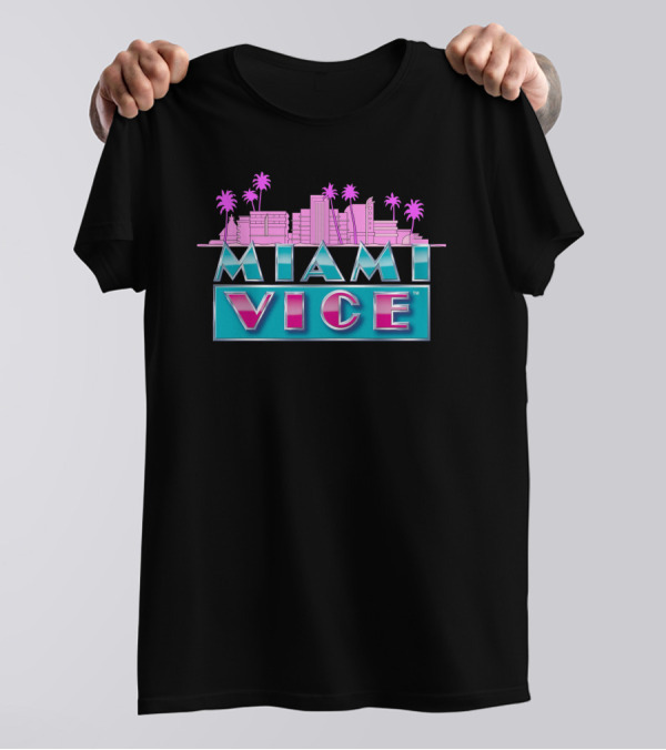 Miami Vice Crockett Tubbs Retro Neon Skyline T-Shirt
