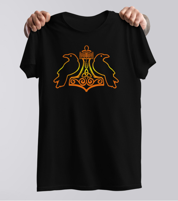 Mjolnir Ravens Norse Mythology Symbol Odin Hugin Munin T-Shirt