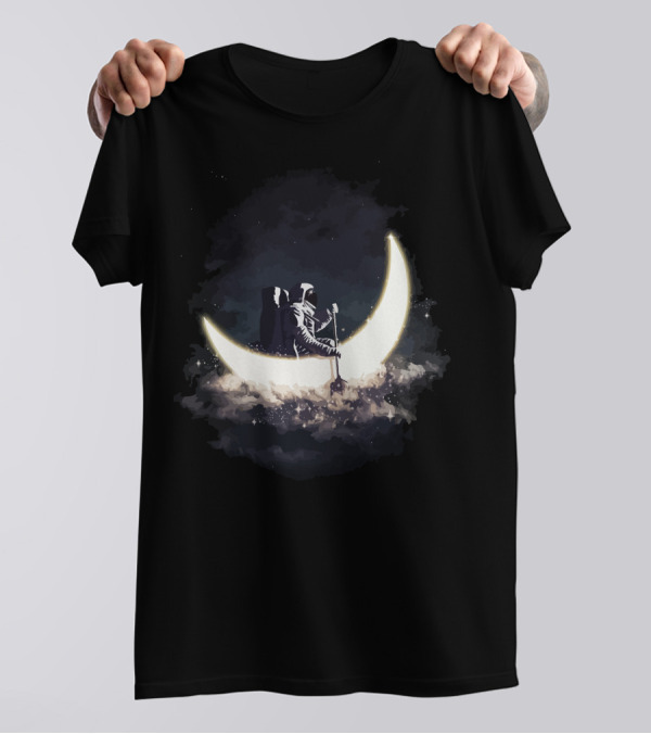 Astronaut Moon Boat Journey Through Cosmic Waters T-Shirt