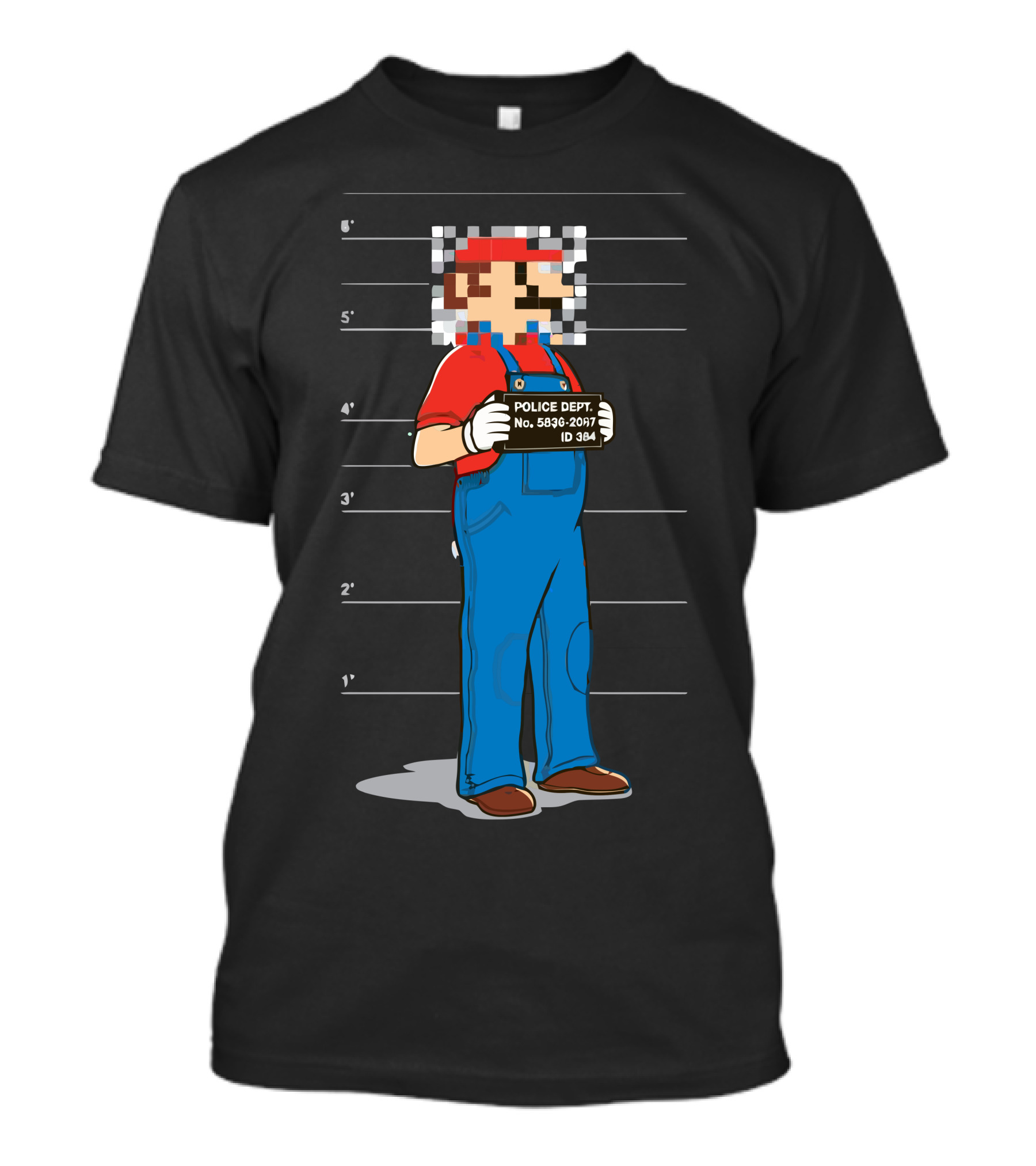 Pixelated Mario Police Department Mugshot Lineup T-Shirt