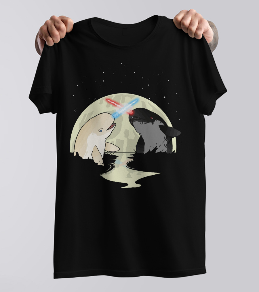 Nar Wars Battling Whales Under Cosmic Moonlight T-Shirt