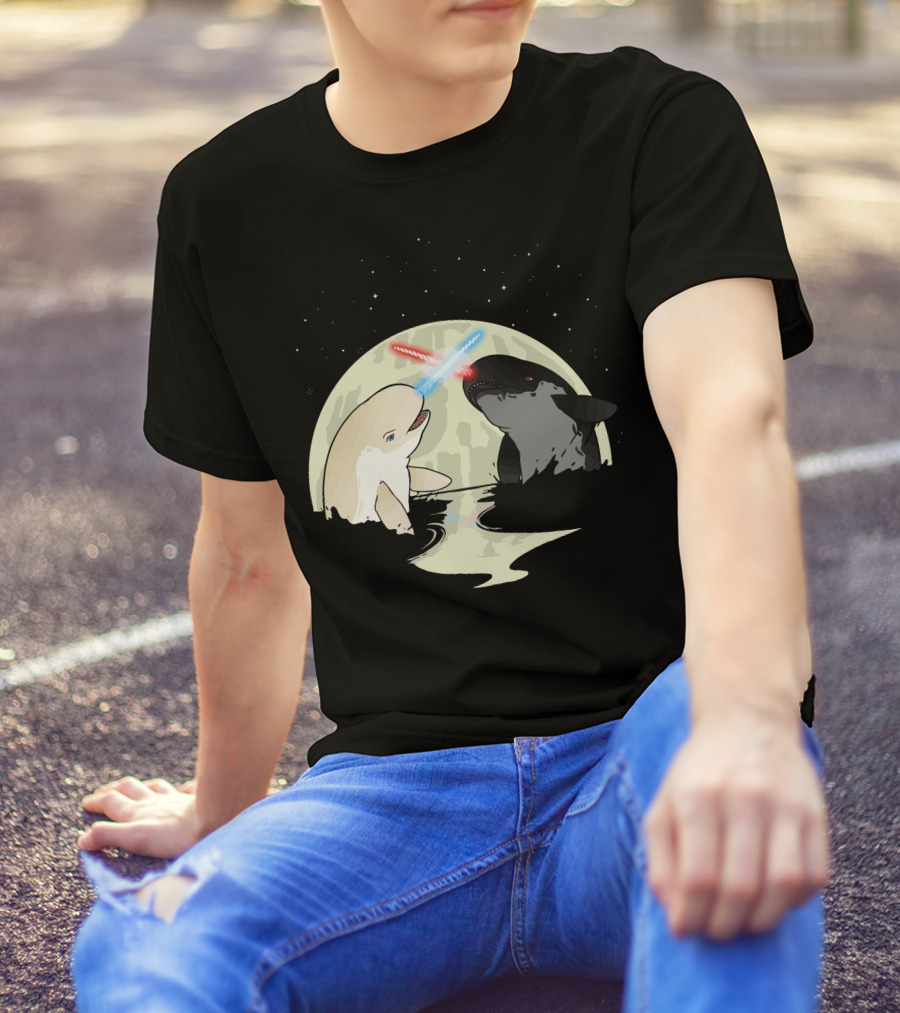 Nar Wars Battling Whales Under Cosmic Moonlight T-Shirt