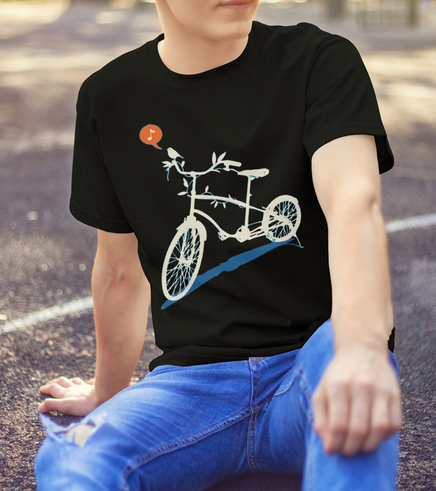 Nature Call: Bird On Bicycle With Music Note T-Shirt