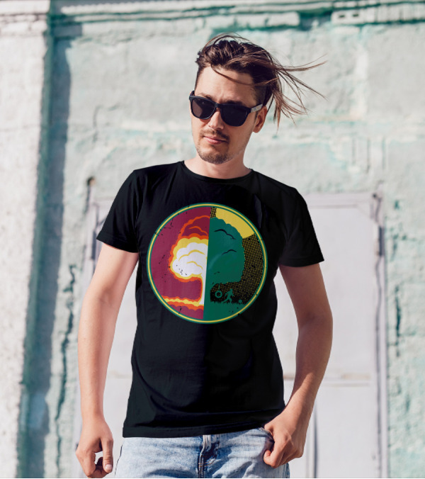 Nature Versus Destruction Symbol With Tree And Explosion Contrast T-Shirt