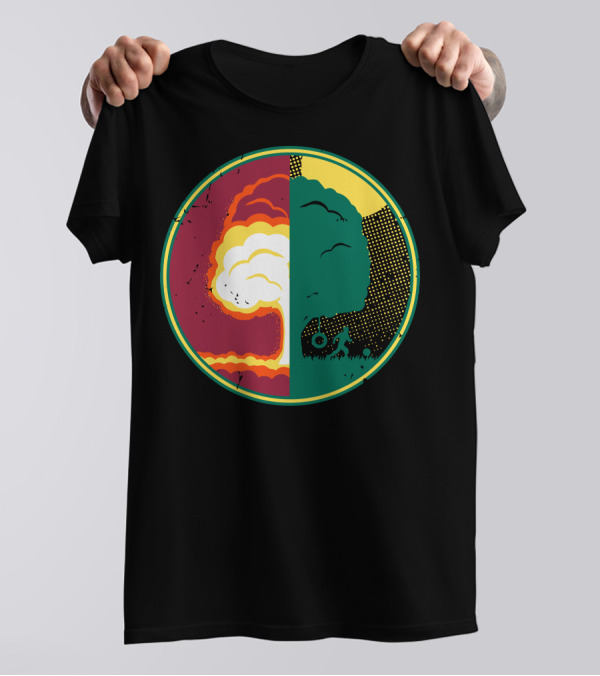 Nature Versus Destruction Symbol With Tree And Explosion Contrast T-Shirt