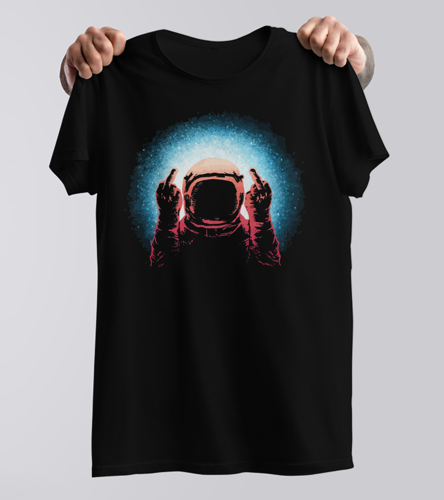Negative Spaceman Astronaut Middle Finger Stance T-Shirt