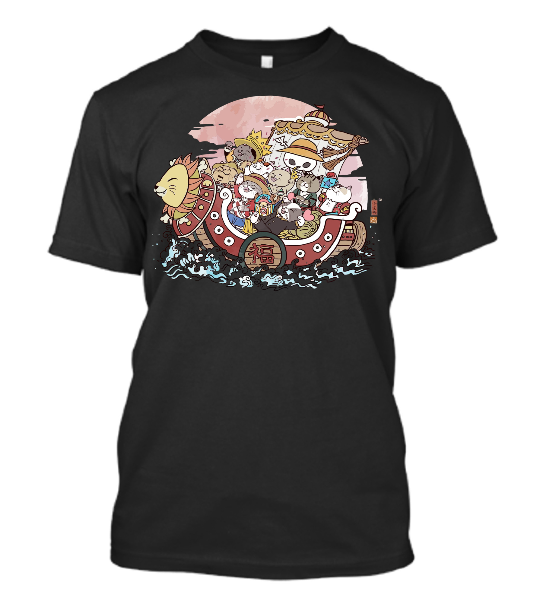 Neko Takarabune 福 Cats On Treasure Ship Moonlit Voyage T-Shirt