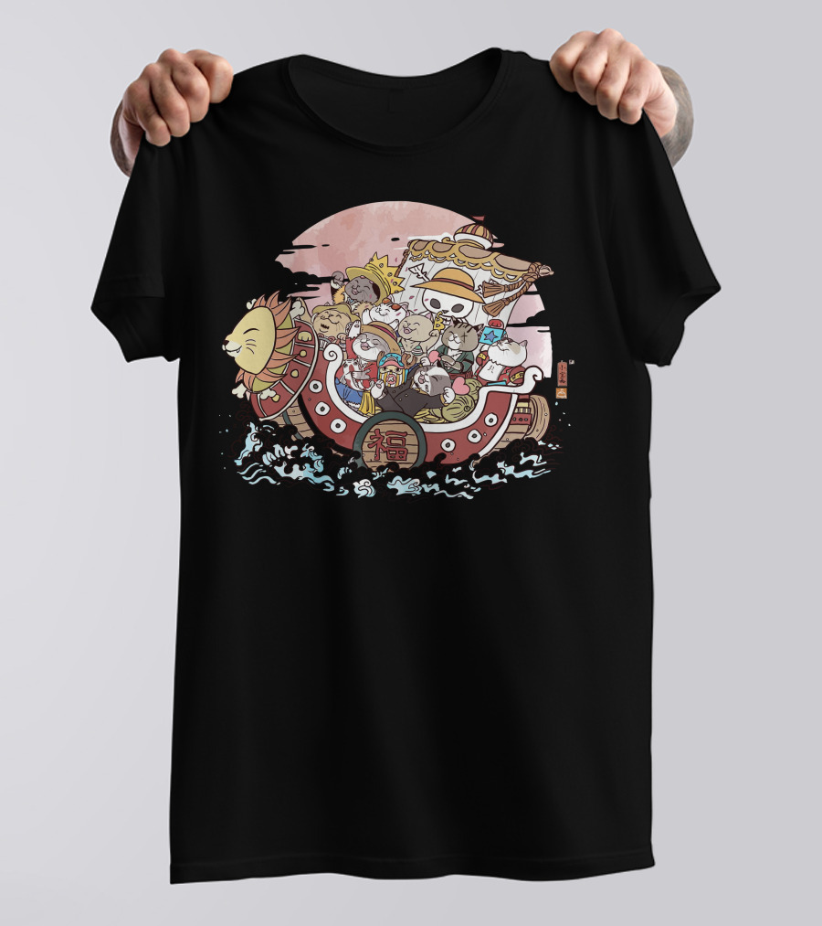 Neko Takarabune 福 Cats On Treasure Ship Moonlit Voyage T-Shirt