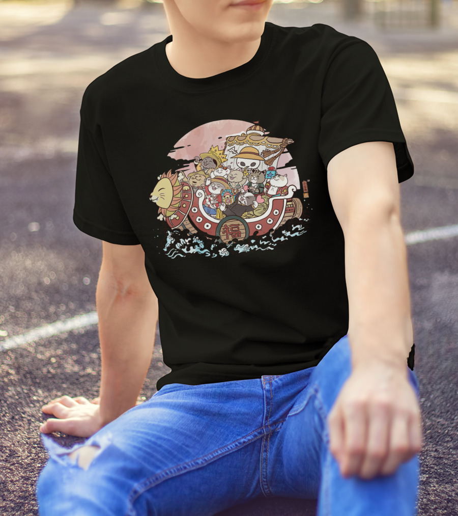 Neko Takarabune 福 Cats On Treasure Ship Moonlit Voyage T-Shirt