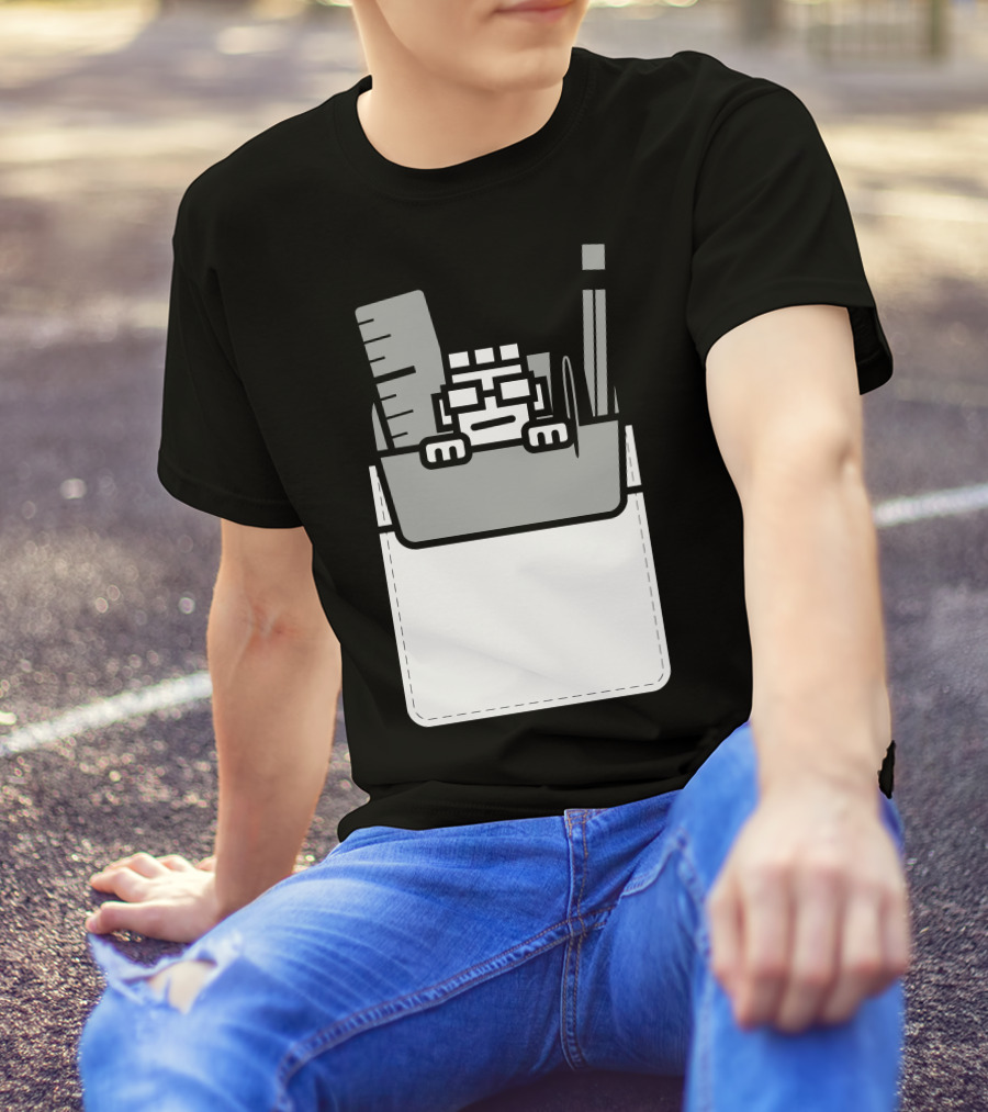 Nerd Hiding In Pocket With Ruler And Pencil T-Shirt