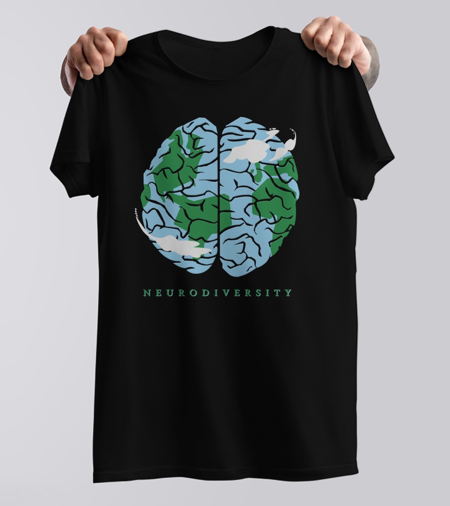 Neurodiversity Earth Brain Clouds Green Blue T-Shirt