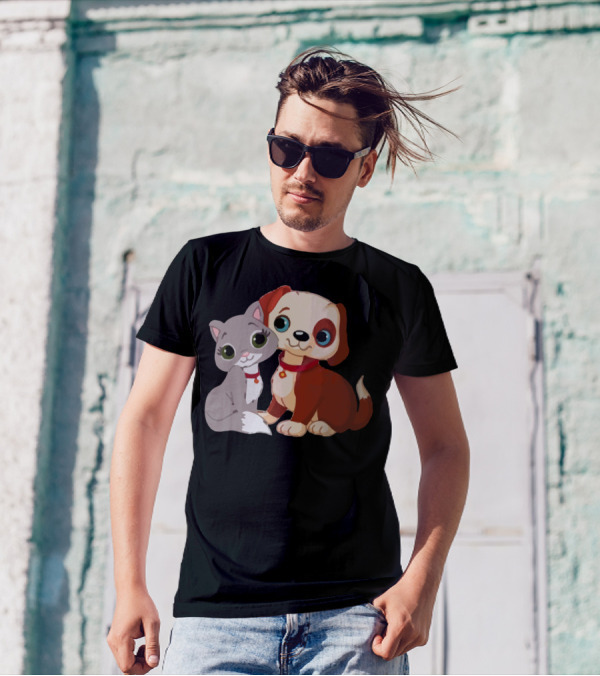 Adorable Puppy And Kitten Duo With Red Collars T-Shirt