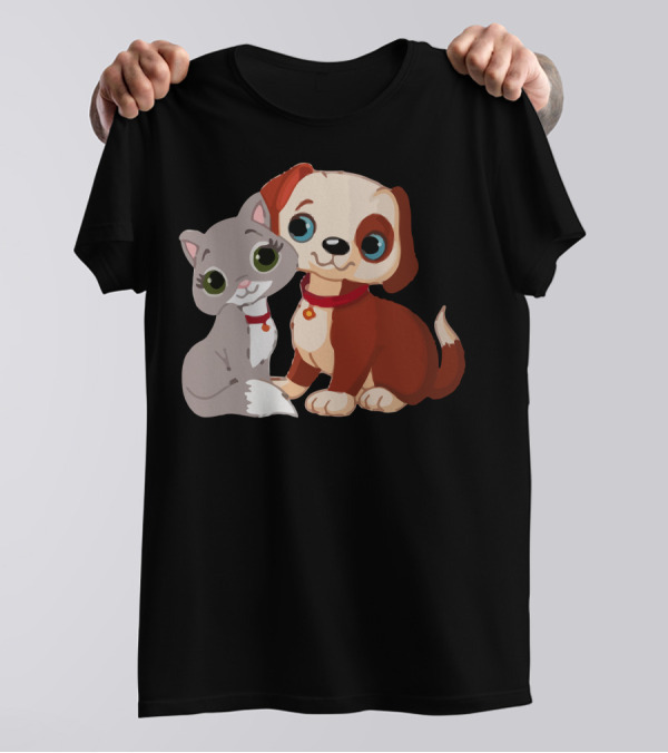 Adorable Puppy And Kitten Duo With Red Collars T-Shirt