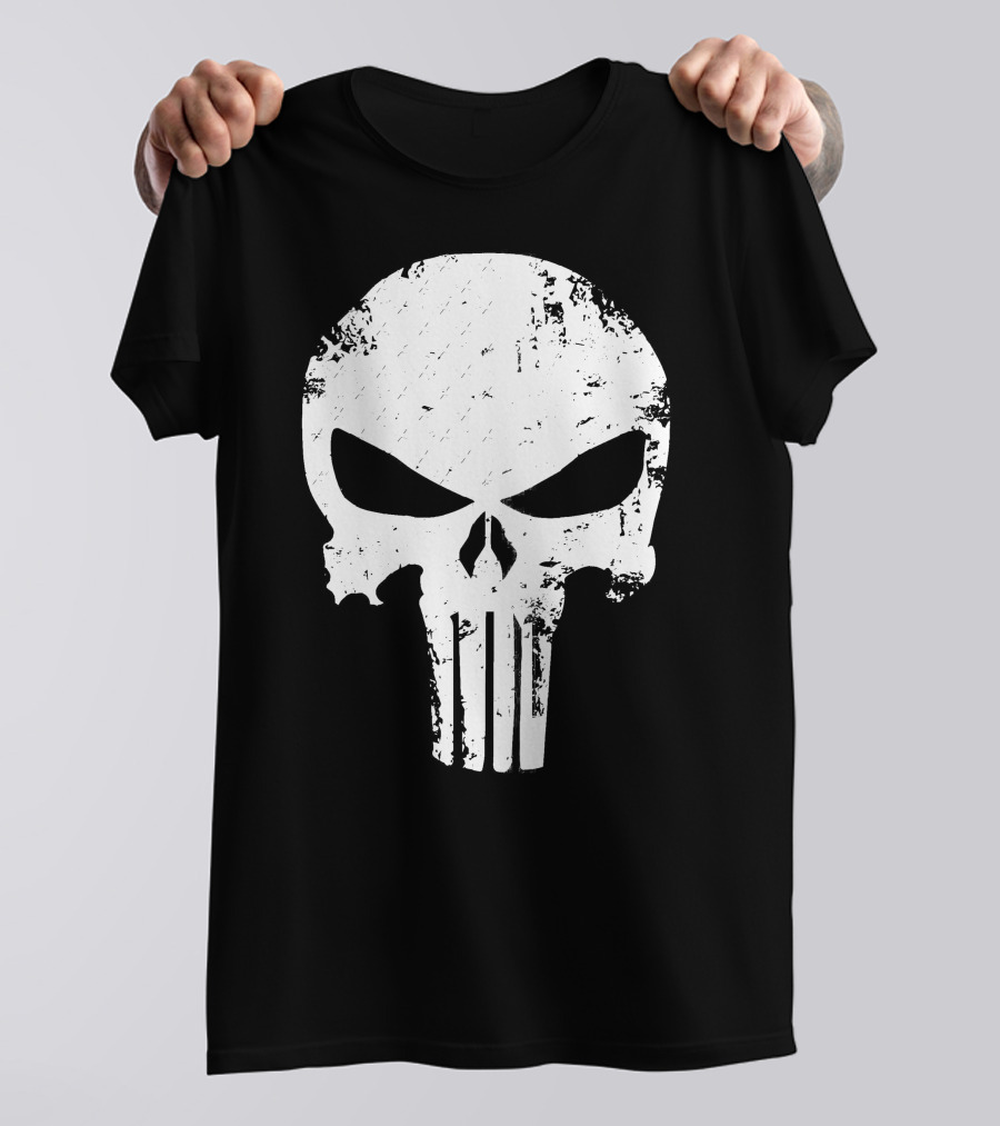 Punisher Skull Distressed White T-Shirt