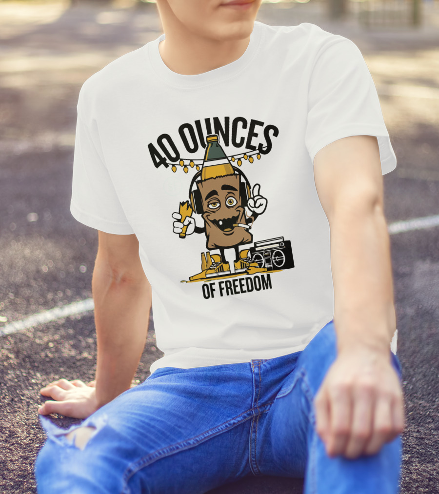 40 Ounces Of Freedom SF Boombox Beer Cartoon T-Shirt