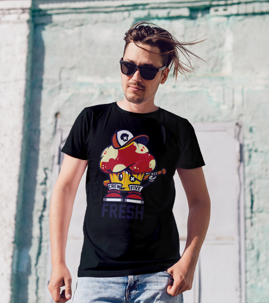 Crew Five Fresh Cupcake Character With Hat And Bat T-Shirt