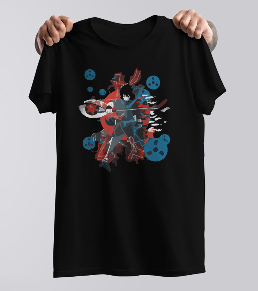 Curse Of The Leaf Shadow Warrior With Red Swirls And Blue Orbs T-Shirt