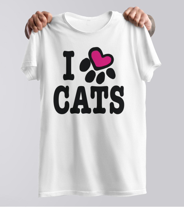 I Heart Cats Paw Print Pink Heart T-Shirt