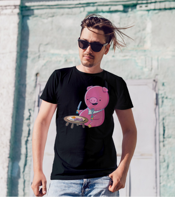 I Love Bacon Pig Enjoying Breakfast Plate T-Shirt