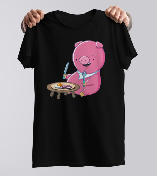 I Love Bacon Pig Enjoying Breakfast Plate T-Shirt