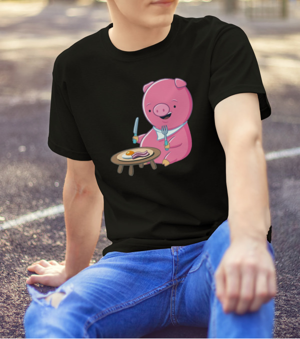 I Love Bacon Pig Enjoying Breakfast Plate T-Shirt
