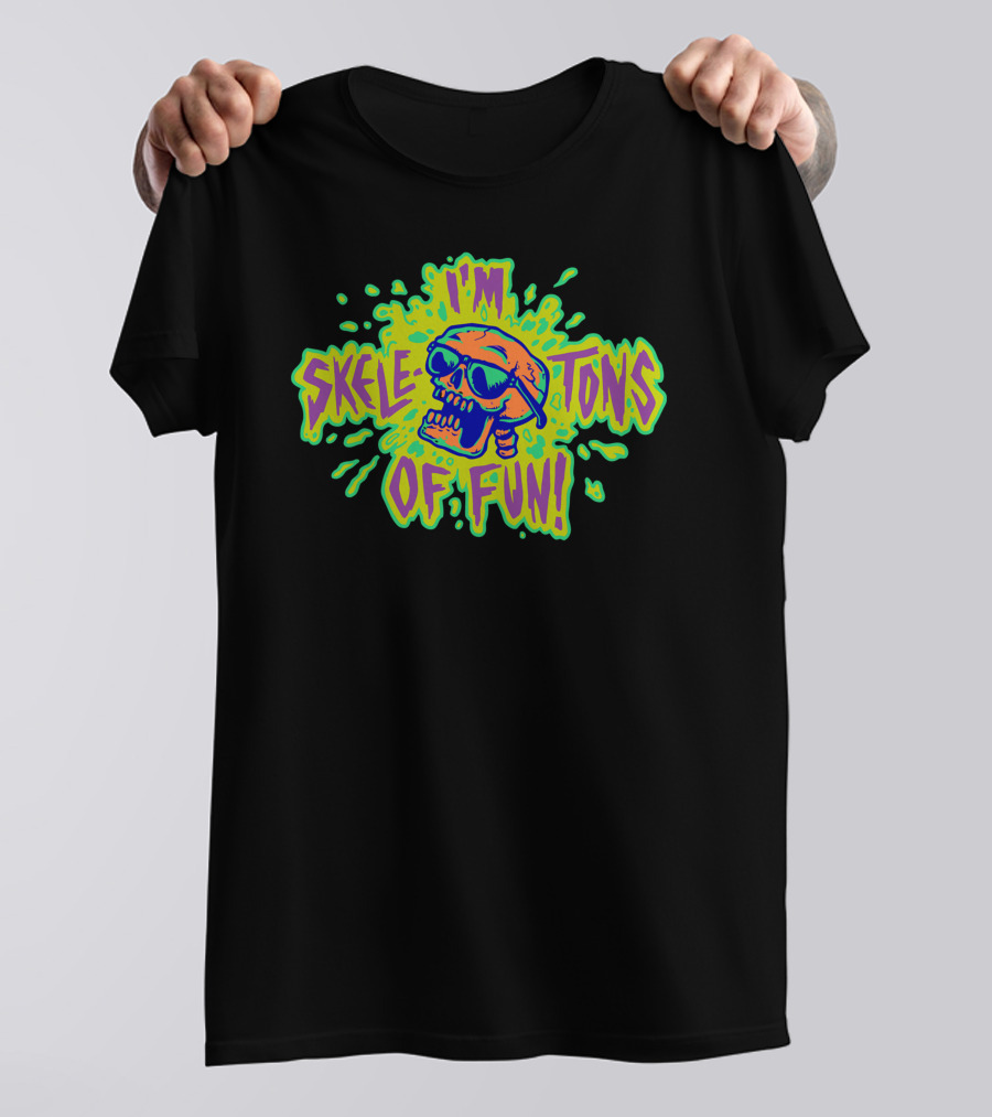 I'm Skeletons Of Fun Skull In Sunglasses Neon Splatter T-Shirt