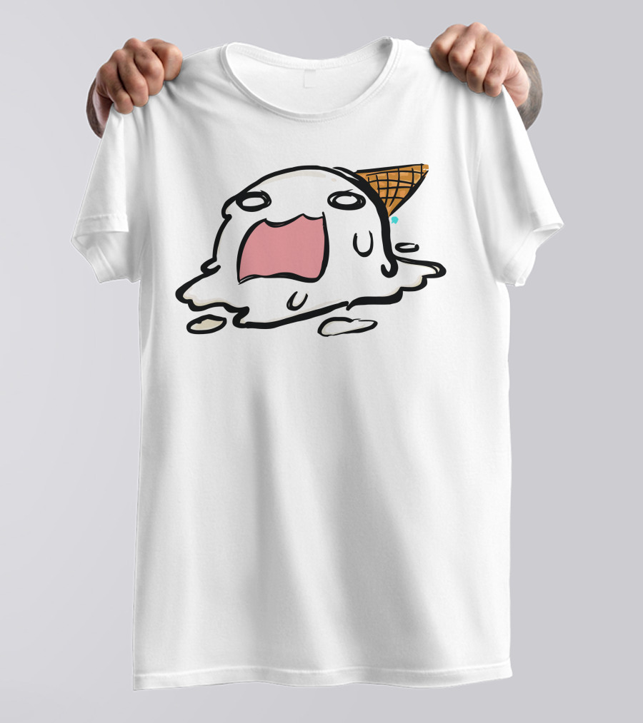 Ice Cream Melting Black Cone Face T-Shirt