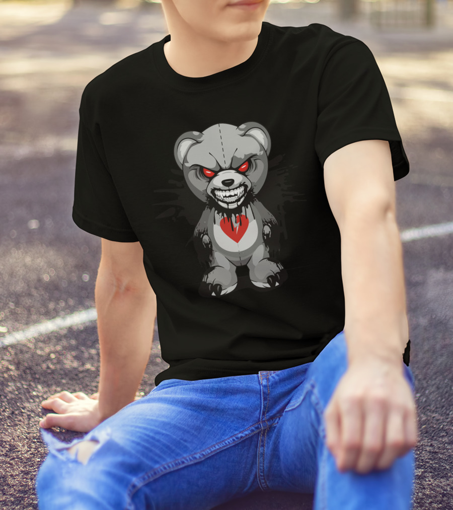 Iconburningeyestudios Evil Teddy With Heart And Red Eyes T-Shirt