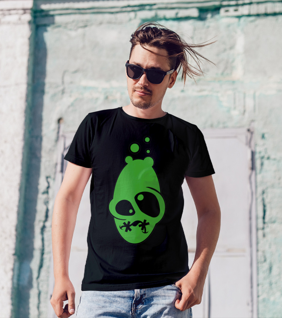 Ill Green Alien Face With Bubble Elements T-Shirt