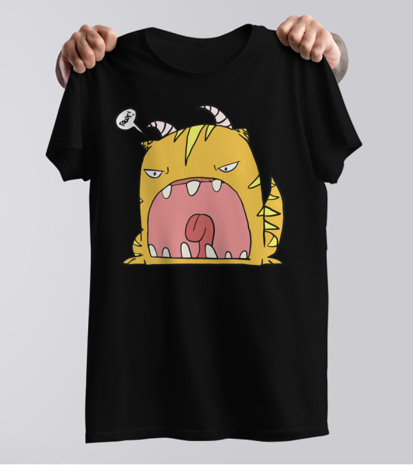 Ima Monster Rawr Yellow Cartoon Creature With Horns Large Mouth T-Shirt