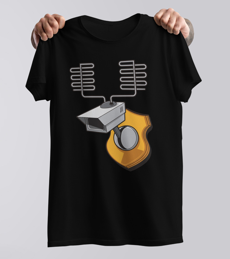Inconspicuous Surveillance Camera With Satellite Antennas On Sheriff Badge T-Shirt
