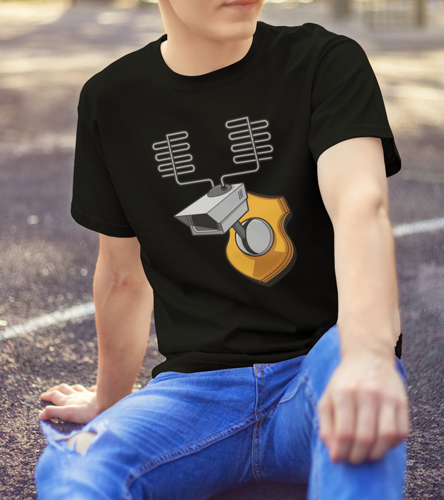 Inconspicuous Surveillance Camera With Satellite Antennas On Sheriff Badge T-Shirt