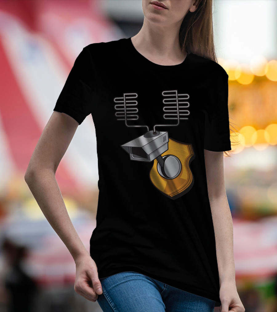 Inconspicuous Surveillance Camera With Satellite Antennas On Sheriff Badge T-Shirt