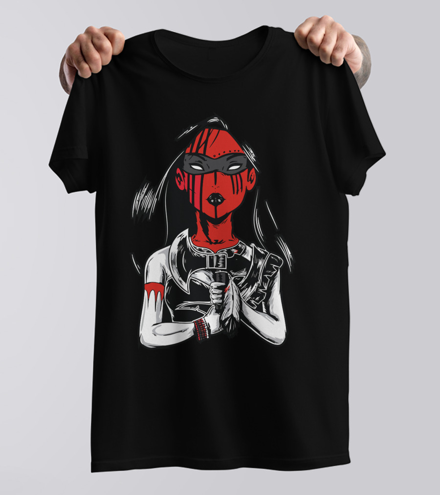 Indian Princess Warrior With Red Mask And Feather T-Shirt