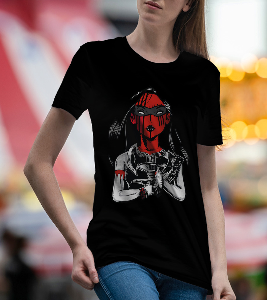 Indian Princess Warrior With Red Mask And Feather T-Shirt