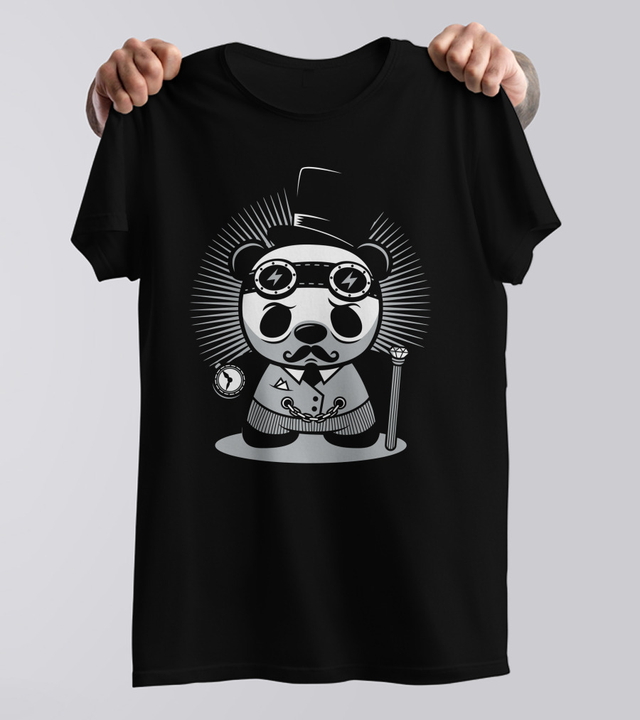 Steampunk Panda Gentleman With Top Hat And Goggles T-Shirt