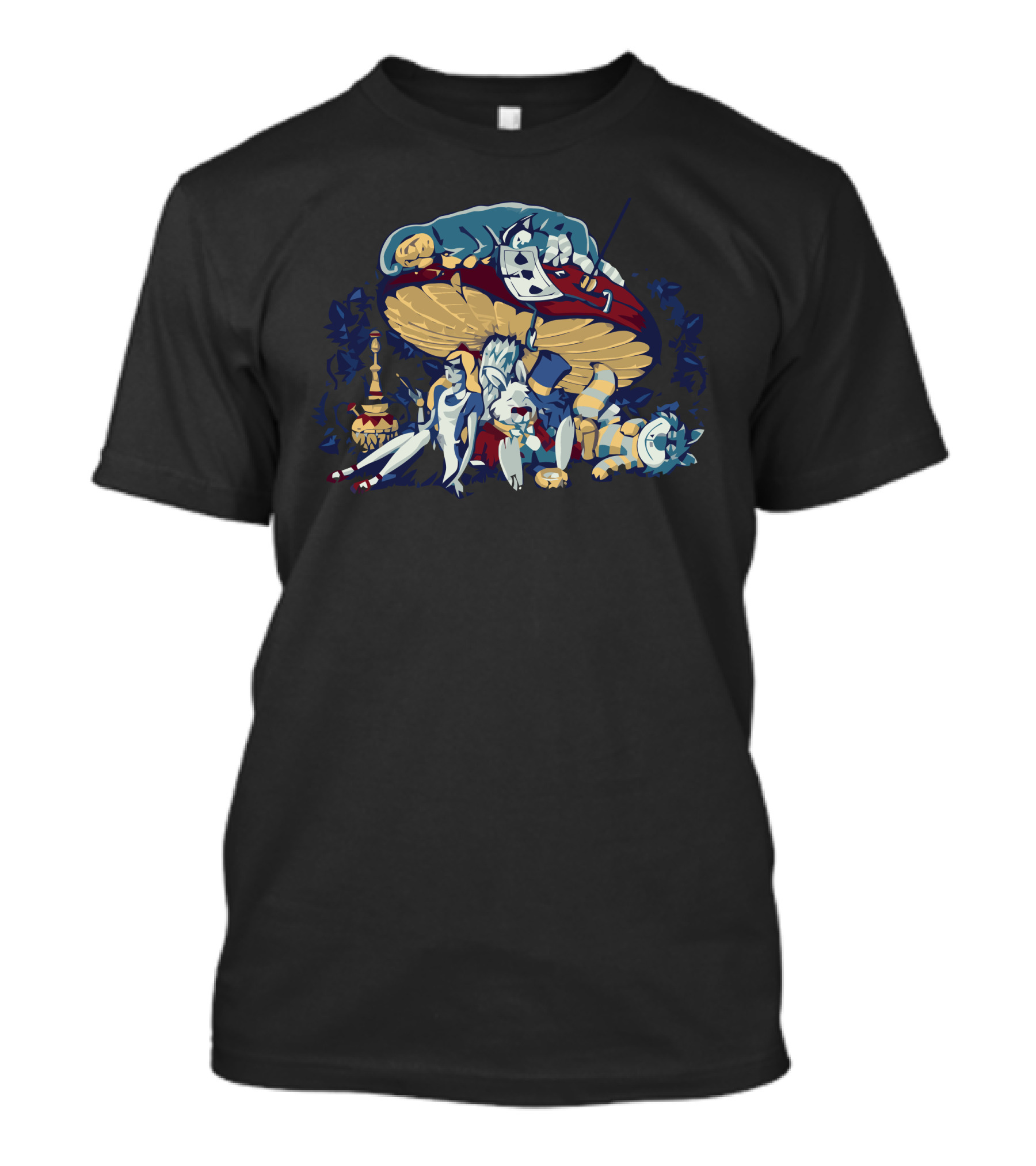 Alice Wonderland Mushroom Caterpillar Mad Hatter Smoking Scene T-Shirt