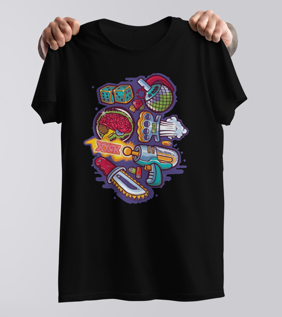 Konstantin Shalev Brain Grenade Dice Knife Ray Gun Pop Art Icons T-Shirt