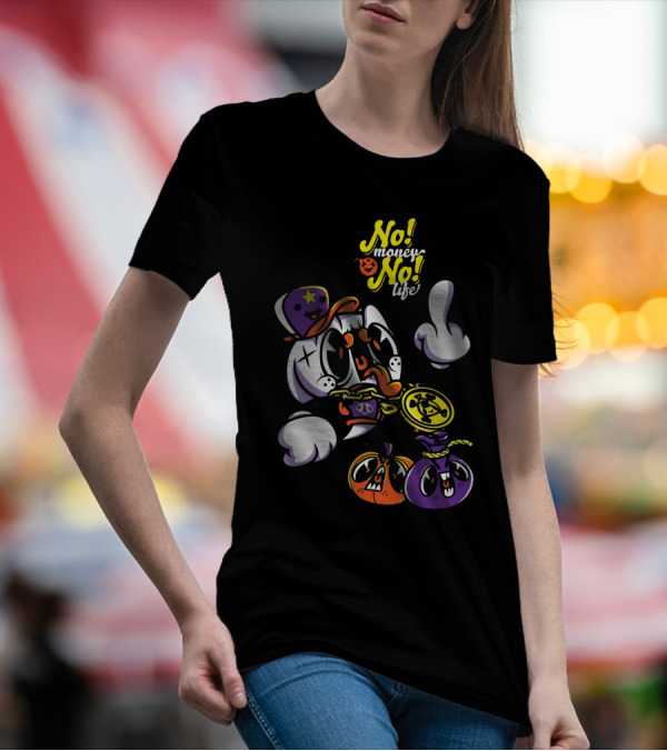 No Money No Life Cartoon Character With Two Colorful Pumpkins T-Shirt