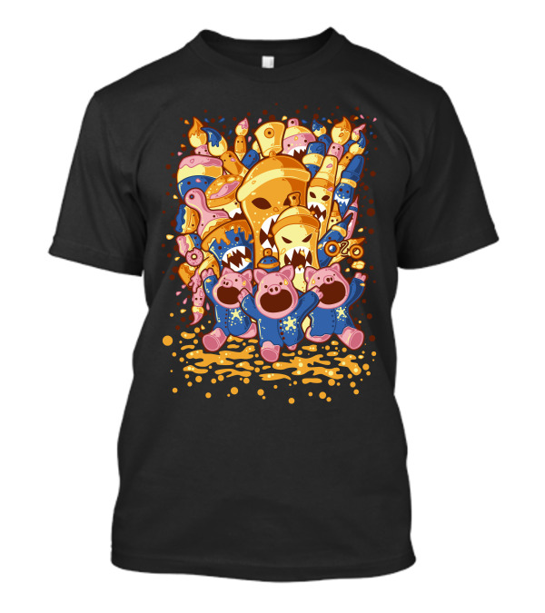 Oozing Pig Parade With Dancing Cartoon Pigs And Angry Pencil Creatures T-Shirt