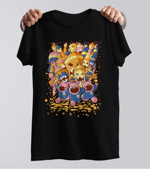 Oozing Pig Parade With Dancing Cartoon Pigs And Angry Pencil Creatures T-Shirt