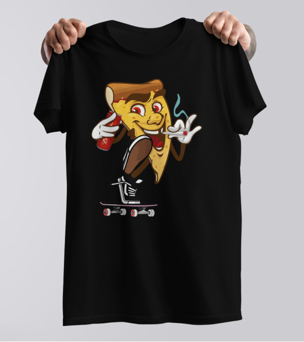 Skater Pizza Slice Smoking With Soda And Sneakers T-Shirt