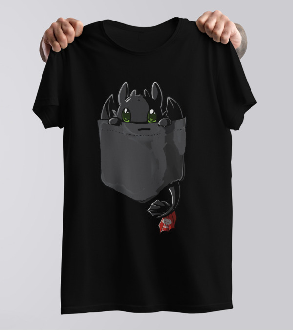 Pocket Toothless How To Train Your Dragon Black Dragon With Red Tail T-Shirt