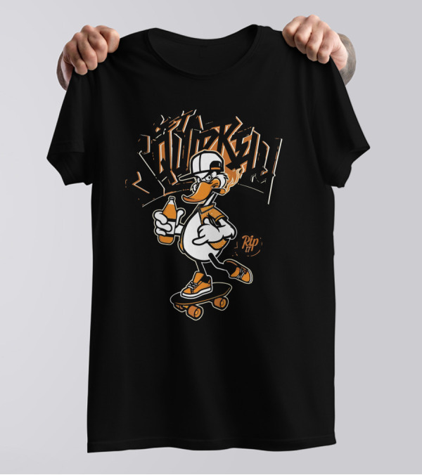 Get Saucy Rip It Duck Skateboarding With Drink T-Shirt