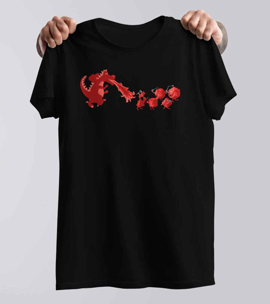 Rolling Into Battle Fire-Breathing Dragon And Adventurers T-Shirt