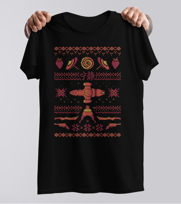 Serenity Inspired Shiny Spaceship Pattern With Strawberries And Spiral Lollipop T-Shirt