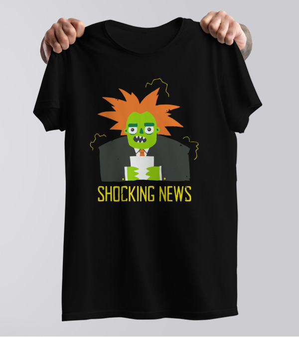 Shocking News Zombie Anchor With Crazy Orange Hair And Green Face T-Shirt