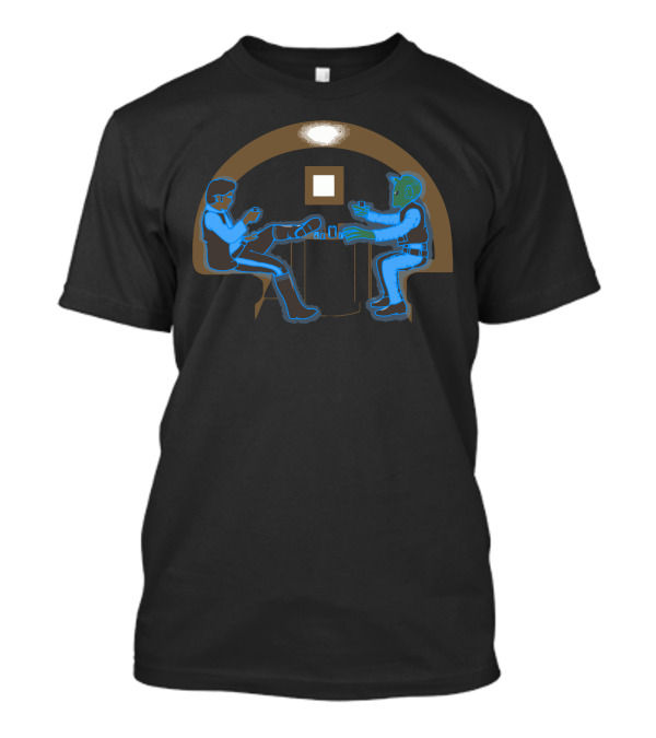 Cantina Table Showdown With Iconic Blue Duo In Sci-Fi Scene T-Shirt